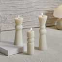 3 Pcs Soy Wax Pillar Candles Set - Handmade Ribbed Design for Modern Home Decor, Housewarming Gift, Room & Shelf Aesthetic Decoration, Long-Lasting Burning (White)