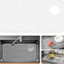 Bestjing Silicone Sink Protectors for Kitchen Sink - 28.4"x 14.3" Kitchen Protector Accessory, Non-Slip Heat Resistant Mat for Bottom of Farmhouse Porcelain Stainless Steel(Top Right Drain Hole,White)