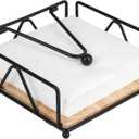 Napkin Holder for Table, Metal and Wood Napkin Holder, Weighted Napkin Holders for Paper Napkins, for Kitchen Counter, Dining Table (Black)