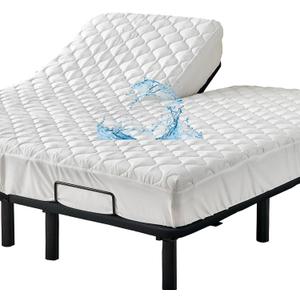 Quilted Waterproof Split Top California King Mattress Protector Pad for Adjustable Bed with Upper Flex Padded Topper Noiseless Fitted Matress Cover 32-34 Split from Head Cal King White