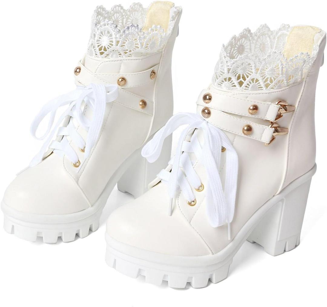 FOREADA Chunky Boots For Women Platform Booties Goth White Combat Boot Buckle Rivets Rave Bootie Shoes High Heel Lolita Shoes
(9.5)
