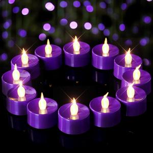 Purple LED Candles, 24 Pack Tea Lights Candles Battery Operated, Flameless Tealight Candle, Realistic Tea Lights for Halloween Christmas Party Decor Mardi Gras