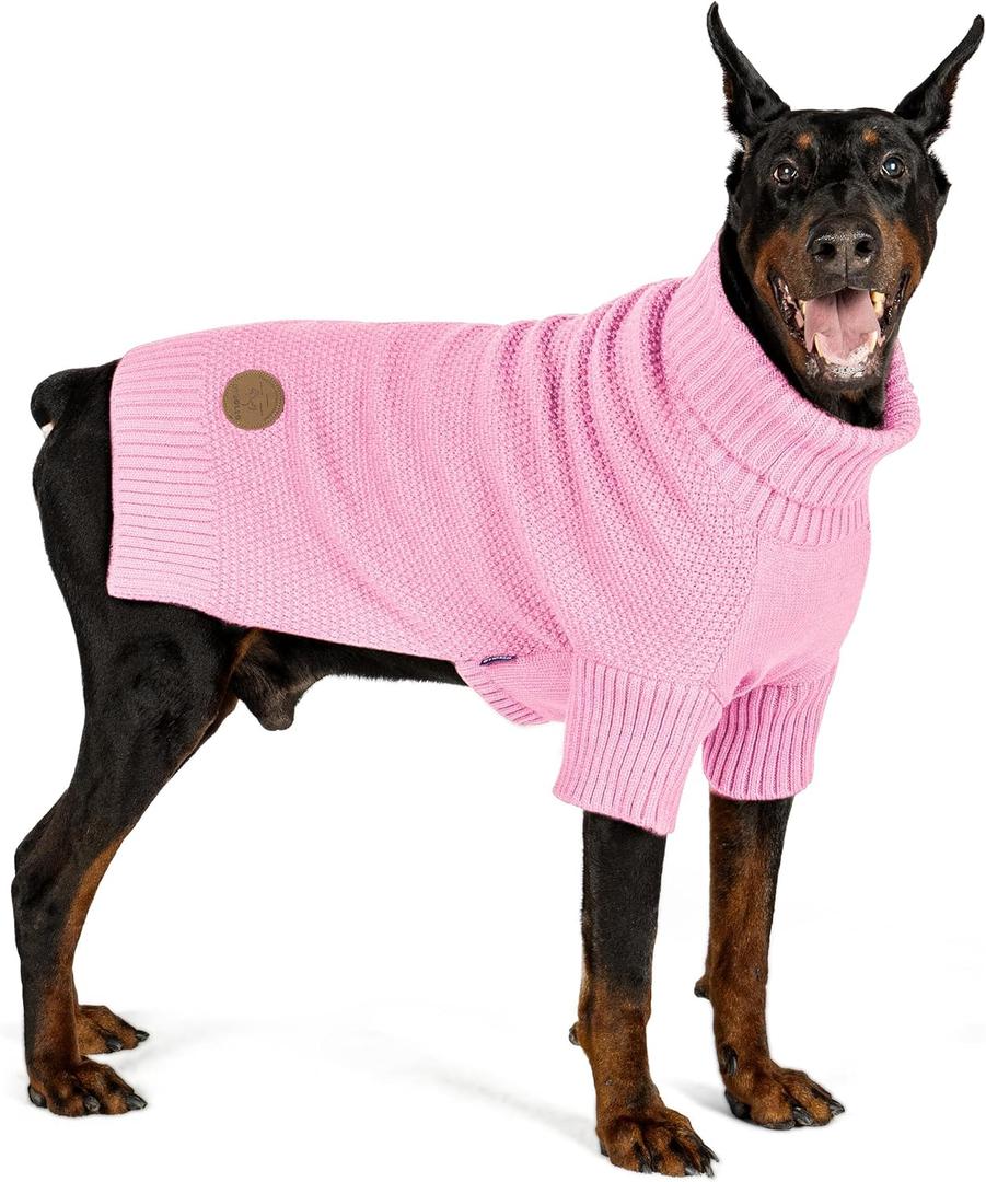 cyeollo Dog Sweater Knitwear Turtleneck Soft Knitwear Pullover Sweaters with Long Sleeves Warm Dog Clothes for Medium Dogs,Pink, XXL