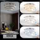 Modern 16.5" Crystal Chandelier Flush Mount, 3-Tier Round 50W Dimmable LED Ceiling Light with Remote, K9 Crystal Ceiling Fixture for Bedroom Living Room Dining Room, Low Ceilings