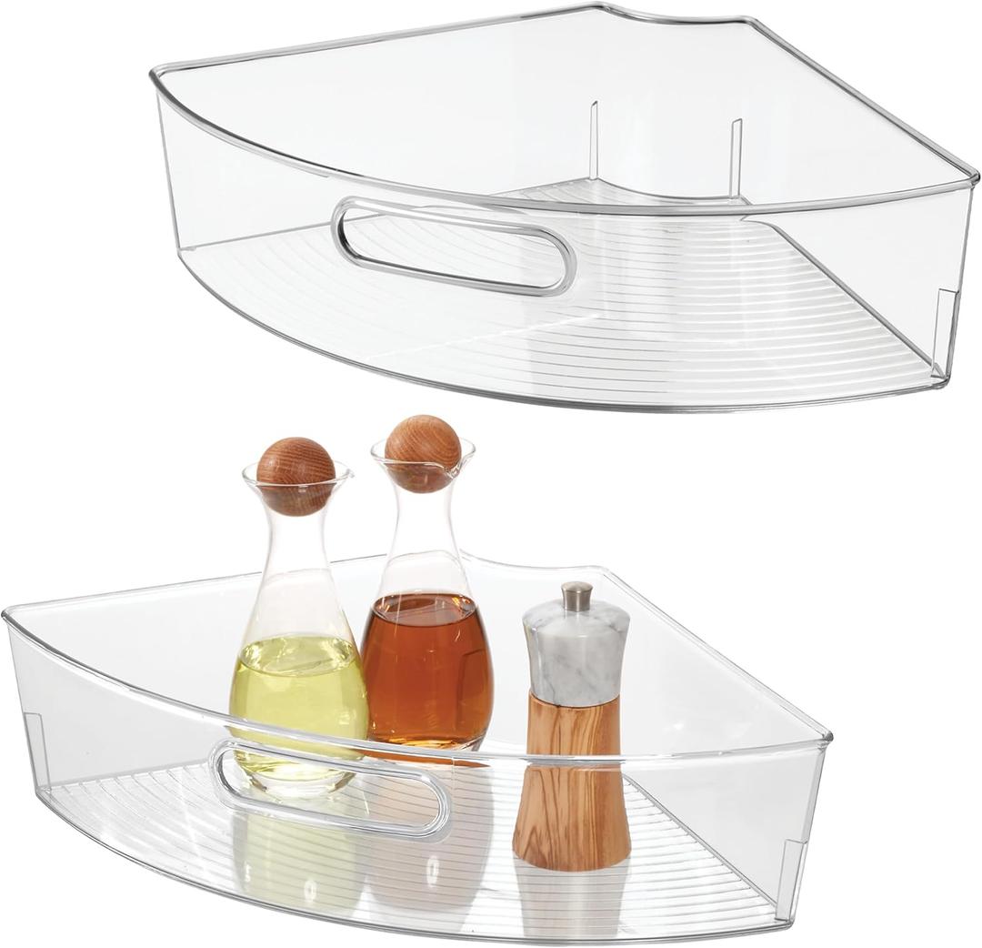 iDesign Clear Plastic 1/4 Wedge Bin for Corner Lazy Susan Cabinet, Kitchen Cabinet Organizer, 2-Pack