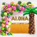 Tropical Luau Balloons Arch Garland Kit Luau Party Decorations with Palm Leaves Flamingo Palm Tree Aloha Foil Balloon Coconut Balloons Set for Tropical Hawaiian Flamingo Party (Aloha-A)