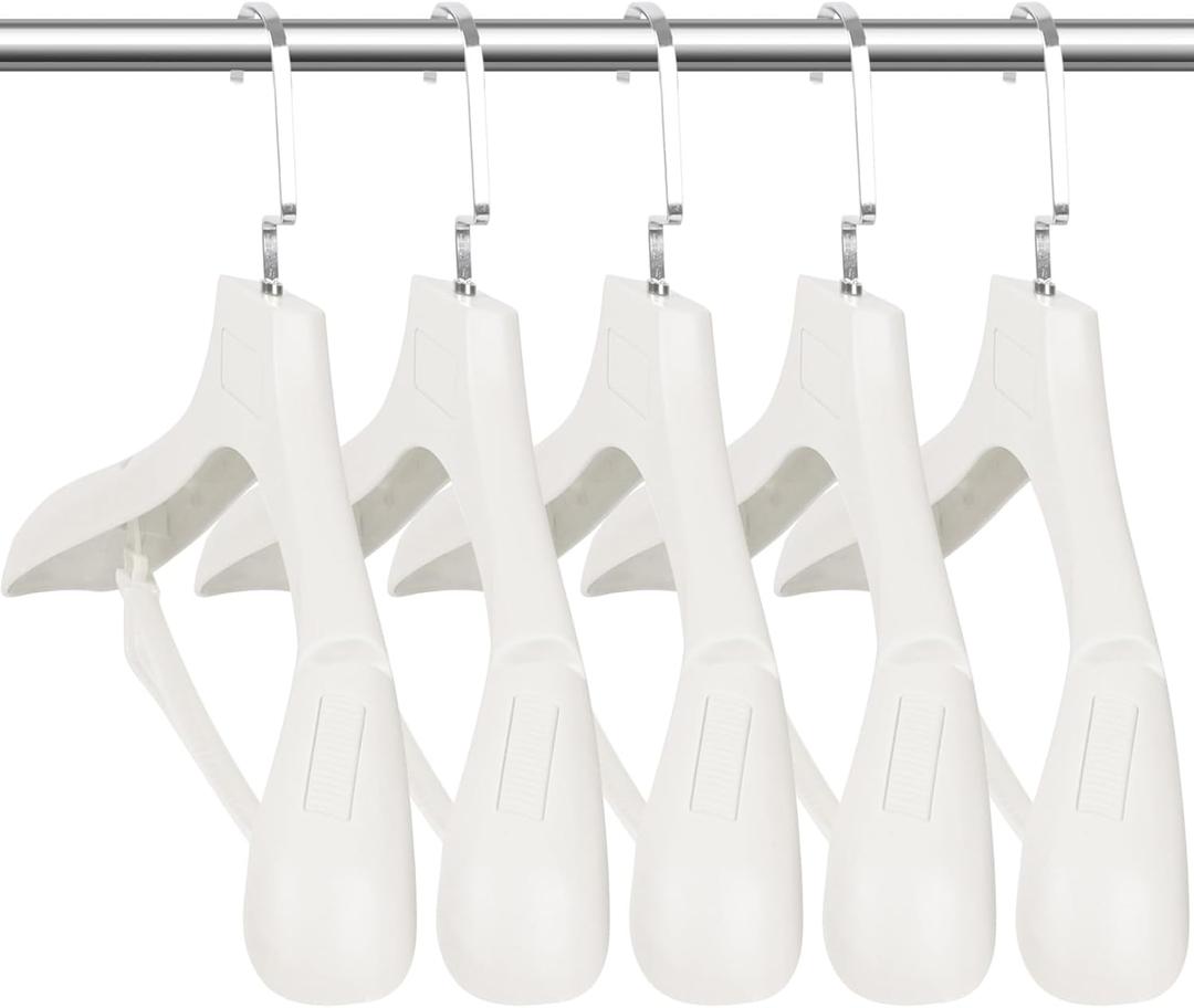 DEDU Suit Hangers for Men 15 Pack Width 17.7", Ivory White Coat Hangers no Shoulder Bump Non Slip for Thick Sweaters, Plastic Extra Wide Shoulder with Pants Bar & Metal Hook