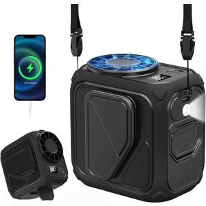 Portable Waist Fan Rechargeable,10000mAh Mini Neck Fan With AI Chip,5 Speeds Strong Airflow, Max 20H Working Time, LED Light, Personal Clip Belt Fan for Outdoor, Traveling, Jobsitec(Black).