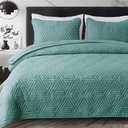 Whale Flotilla Soft Twin Size Quilt Set for All Seasons, 2-Piece Ultrasonic Geometric Quilts Bedding Set, Lightweight Reversible Bedspread, Coverlet, Bed Cover with Pillow Sham, Turquoise Green