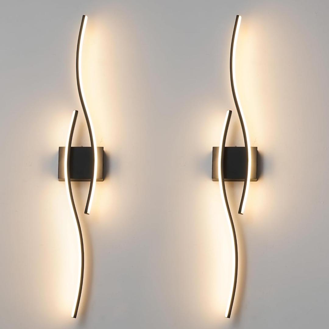 Daunton Hardwired Modern Wall Sconce Set of Two with Remote Control, Dimmable LED Wall Sconces Lighting Set of 2, Large Black Wall Light, LED Wall Lamp for Bedroom Living Room Bathroom 40.5" Length