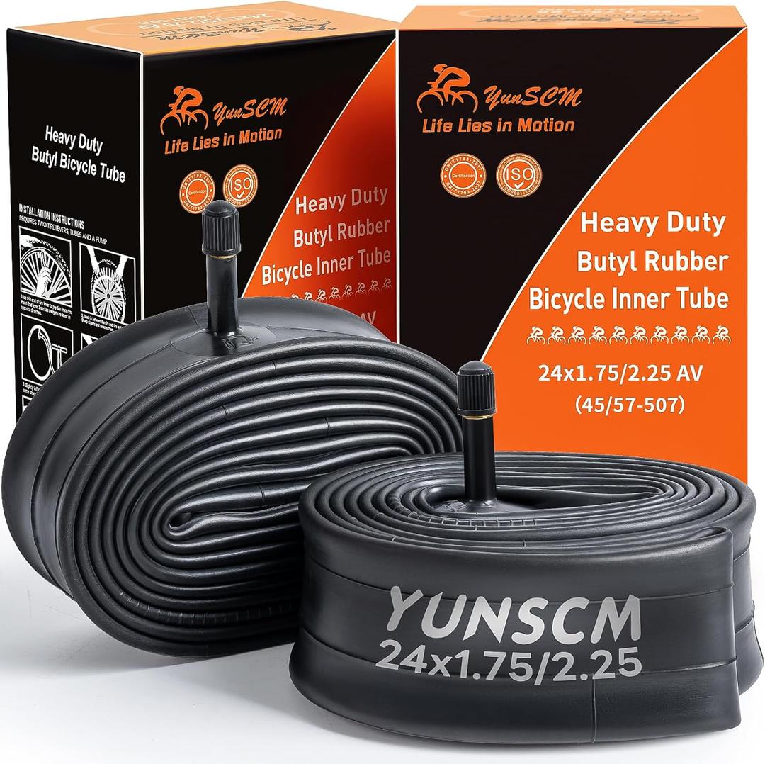 2-PCS 24" Heavy Duty Bike Tubes 24x1.75/2.25 AV32MM Schrader Valve 45/57-507 Inner Tubes Compatible with 24 x 1.75 24x1.95 24x2.10 24x2.125 24x2.25 Cruisers, City, Mountain Bicycle Bike Tire Tubes