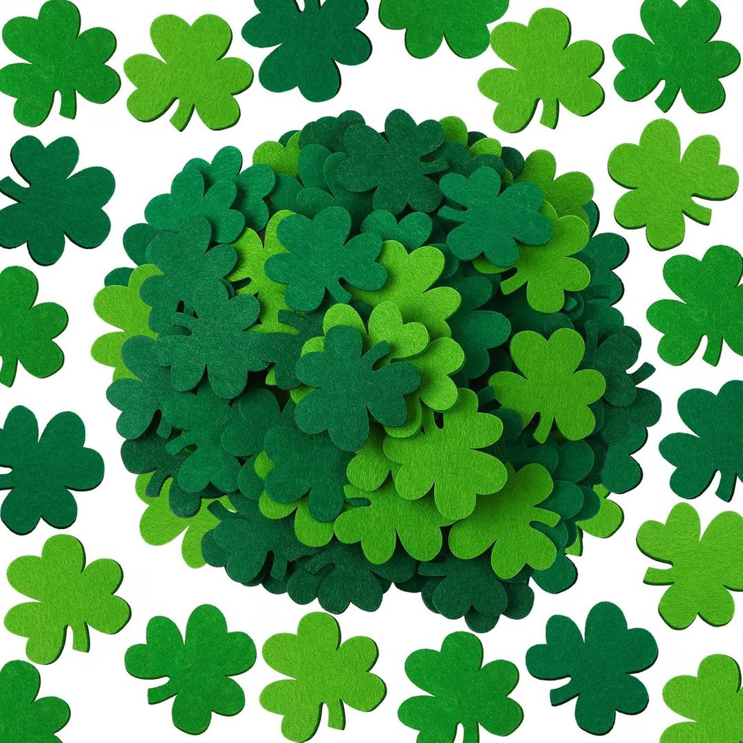 Fanfanwin 200 Pcs St. Patrick's Day Shamrock Felt 2.5 Inch Stiff Felt Shamrock Mini Irish Clover Laser Cutout Green Clover Shape Die Cut for St Patricks Day Embellishment DIY Craft Scrapbooking Decor