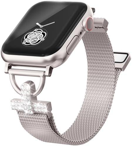 Starlight Watch Bands for Women Compatible with Apple Watch Band 42mm(S3/2/1) 44mm 45mm 46mm 49mmAdjustable stainless steel shiny fashion mesh strap for iWatch Series1/2/3/4/5/6/7/8/9/10/SE/Ultra2 Pack Of 4