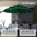 Kingdura 9ft 3-Tier Patio Umbrella with Solar Lights, Table Umbrella Outdoor Patio with Easy Crank & Tilt, 8 Sturdy Ribs, UV Protection, 32 LED Lights for Deck, Poolside, Market (Dark green)