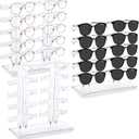 DEAYOU 3 Pack Plastic Sunglasses Rack, 6 Row 30 Pairs Eyeglasses Holder Display Stand, Transparent Eyewear Frame Riser, Glass Showcase Stand Organizer for Collection, Home, Store, 10-Pair Each Holder