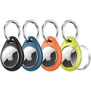 UNBREAKcable Apple AirTag Holder - 4 Pack [Fit Tightly Design] [Easy to Install] [Hold Air Tag Securely] Waterproof TPU Shell Protective Case with 304 Stainless Steel Keychain Key Ring