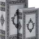 Decorative Wooden Book Box Set of 2 - Vintage Faux Book Boxes for Home Decor, Secret Storage with Magnetic Closure, Antique Style, Grey Leather Cover Design, Perfect for Home Office Bookshelf