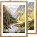 iRahmen 18x24 Picture Frame Set of 2, Rustic Brown Wood Poster Frame with Plexiglass, Display 16x20 Picture with Mat or 18 x 24 Without Mat for Photo Wall Gallery Mounting