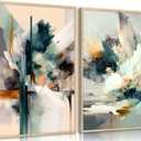 Modern Abstract Line Canvas Wall Art Minimalist Blue Green Texture Wall Decor Picture Mid Century Gray Geometric Painting Print Graffiti Poster Artwork for Living Room Bedroom Office Decorate,Unframed (24L''x16W'')