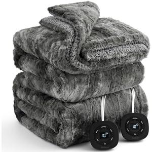 Bedsure Electric Blanket Queen Size - Faux Fur Sherpa Heated Blanket Queen, Fast Heating with 10 Heating Levels & 10 Time Settings, 8 Hours Auto-Off (84x90 inches, Grey)