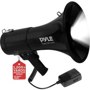 Pyle 50W Portable Megaphone Bullhorn Speaker with Microphone, 1200 Yard Range for Indoor/Outdoor Use, Alarm Siren & Adjustable Volume for Cheerleading Fans, Coaches or Safety Drills