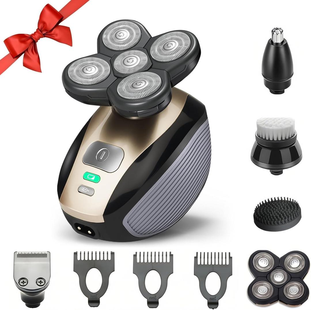 5 in 1 Head Shavers for Bald Men, Skull Head Shaver with Rechargeable Battery, Hair Clippers, Nose Hair Trimmer, Cleaning Brush, Hair Manager, Electric Razor Idea Gift for Men
