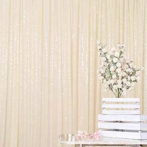 ShinyBeauty 20ftx10ft Sequins Fabric Backdrop Curtain-Ivory Backdrop for Photoshoot Beige Glitter Backdrop for Parties Ivory White Photo Backdrop Wedding Decoration