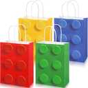 Sabary 24 Pieces Building Block Party Favor Gift Bags, Bricks Candy Treat Paper Bags, Gift Goodie Bags with Handle for Building Block Birthday Party Baby Shower Decoration Supplies