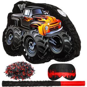 Fulmoon 3D Truck Piata 16 Inch Monster Truck Piata Construction Piata with Stick Blindfold Confetti Boys Birthday Party Supplies for Birthday Mexican Party Decorations Carnival Events (Novel)