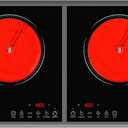 GIHETKUT Electric Cooktop,110V 3600W Stove top, 20 inch Countertop with 9 Power Levels,LED touch control,Overheat Protection,Child Safety Lock & Timer,touch control 2 burner Electric cooktop