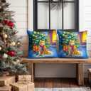 2 x Christmas Throw Pillow Covers 18x18 Inch Set of 2 Soft Winter Cat Decorative Kitten Cushion Covers Holiday Christmas Pillow Cases Rustic Farmhouse Decor for Sofa Couch Bed Living Room