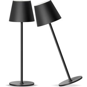 Cordless Rechargeable Table Lamp Set of 2, 4000mAh Battery Powered LED Desk Lamp, 3 Color Stepless Dimming Up, Portable Table Light Lamp for Bedroom Restaurant Outdoor (Black)