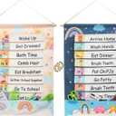 Blosssound Visual Schedule for Kids Chore Chart Morning Bedtime Routine Chart Hippie Boho Daily Calendar Double Side Planner Board with 28 Cards for Home School Toddlers Autism Learning Materials