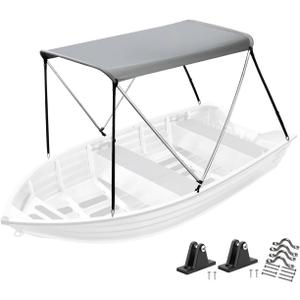 Bimini Top for Jon/Aluminum Boat (Width 3.3-4.6 ft) with Mounting Hardware,2 Bow Sun Shade Canopy Accessories with Storage Boots 63" L x 39"- 55" W x 43.3H (Hard Boat Bimini top Set)