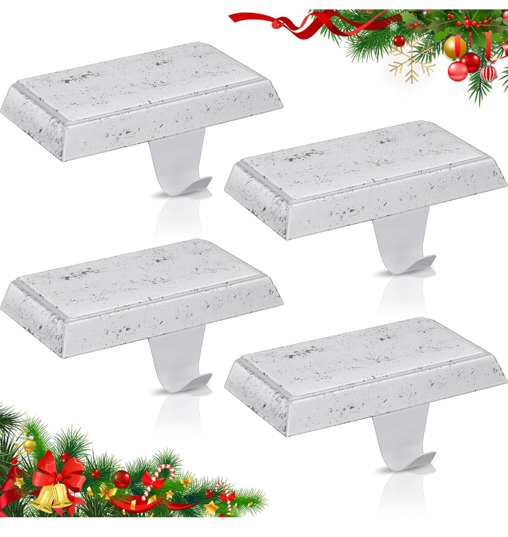 Zhengmy Christmas Stocking Holders for Mantle Weighted Stocking Holder Fireplace Hangers for Xmas Holiday Party Decoration(Stainless Steel,White,6 Pcs)