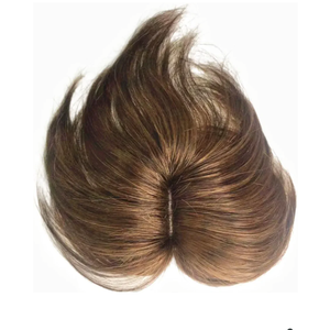 Real Human Hair Topper Light Thin Clip in Hair Bangs for Women and Men 6 inches Middle Part Straight Hairpieces (Light Brown)