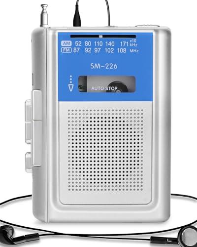 SEMIER Small Cassette Player Recorder, Portable AM FM Vintage Tape Cassette Player with Big Speaker and Headphones, Built-in Microphone, Powered by DC or AA Battery for Walking