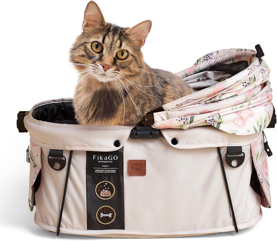 FikaGO-SWAY Pet Safety Carrier and Car Seat for Small Medium Dog & Cat, Portable Crate for Small Pets, Works w/ Seatbelt, Basket Car seat Booster & Leash - Nordic