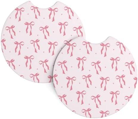 2 Pack Pink Bow Car Cup Coasters Holder 2.7" Cute Car Accessories Women Girl 