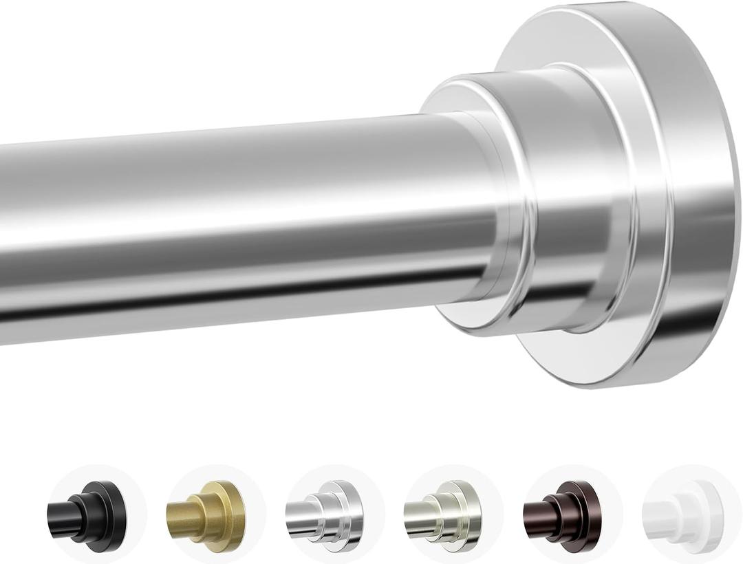 Mcrbeay Shower Curtain Rod, 1" Diameter Heavy Duty Tension Shower Rod, Non Slip Adjustable 28-74 inch No Drilling Shower Curtain Rods Spring Tension For Bathroom, Shower Stall, No Rust, Silver