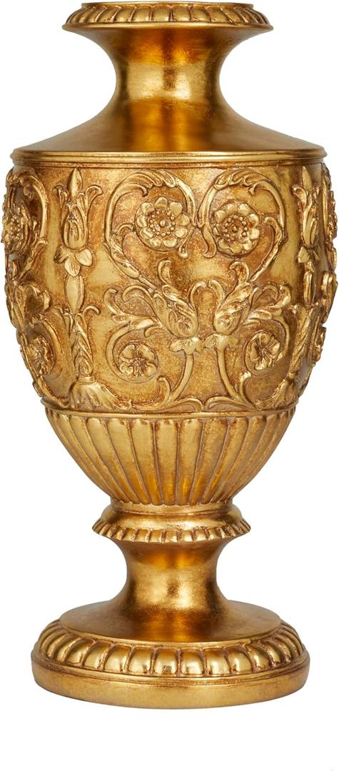 Deco 79 Polystone Decorative Vase Carved Centerpiece Vase, Flower Vase for Home Decoration 8" x 8" x 16", Gold