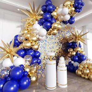 201Pcs Royal Blue and Gold Balloon Arch Kit, Explosion Star Blue Gold and White Confetti Balloon Garland kit, Different Size Balloons for Birthday Anniversary Wedding New Year Party Decoration
