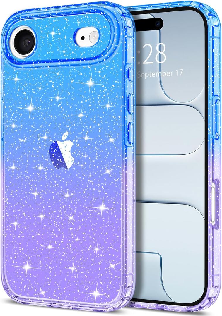 Hython for iPhone Air Case Glitter, Clear Glitter Sparkly Shiny Bling Sparkle Cute Cover, Anti-Scratch Soft TPU Slim Fit Shockproof Protective Phone Cases Women Girls, Gradient Blue/Purple