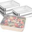 Ceiteo 6Pcs Meal Prep Food Containers with Lids, Stainless Steel Trays Freezer Box Containers for Food with Airtight Lids, Oven & Dishwaher Safe(2200ML)