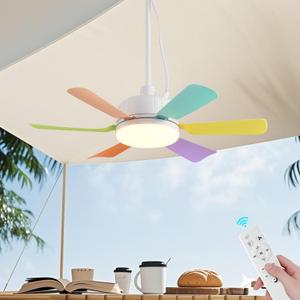 18''Ceiling Fan,Portable Ceiling Fans with Lights,3 Color Dimmable 3 Fan Speeds,Plug in Hanging Ceiling Fan for Bedroom,Tent,Indoor.Colorful Blades