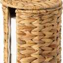 StorageWorks Wicker Water Hyacinth Freestanding Toilet Paper Holder Stand with Storage, Farmhouse Covered Toilet Paper Stand for 4 Rolls with Cloth Lining, Tissue Holder for Bathroom Decor with Shelf