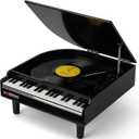 Bluetooth Record Player with Built-in Speakers, Modern 3-Speed Turntable, USB Playback and Vinyl to MP3 Recording, Vinyl Player in Piano Design- Black