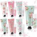 6 Sets Tea Party Favors Mini Hand Cream Lip Balm Bulk Gift Set for Women Travel Size Hand Lotion Vintage Floral Moisturizing Lip Balm Gifts for Graduation Wedding Baby Shower Summer Travel