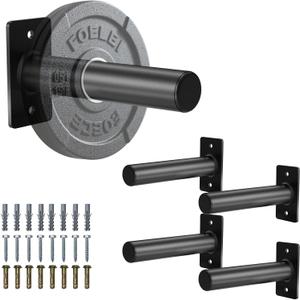 Weight Plate Holder - 330LB Capacity Wall Mounted Weight Plate Rack for 2" Olympic Plates, Weight Plate Storage with Protective Rubber Pads, Heavy Duty Steel, Space Saving Home Gym Storage (4 Pcs, Black)