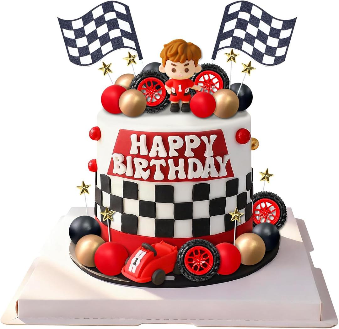 27 PCS Racing car cake decor Race Car Cake Topper Cars Cake Topper Car Birthday Party Decoration (red)